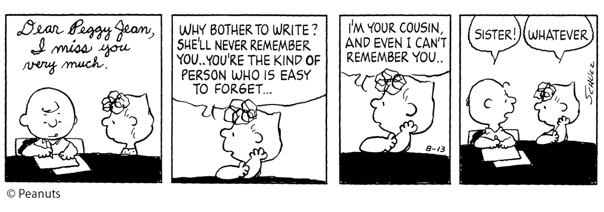 📚[PEANUTS DICTIONARY #632]📚

本日のフレーズ「WHY BOTHER TO WRITE?」
(1990年8月13日)

どうしてわざわざ手紙なんか書くの？

#zipfm #PEANUTS #まぎじゃむ #PD #スヌーピーえいご #snoopy