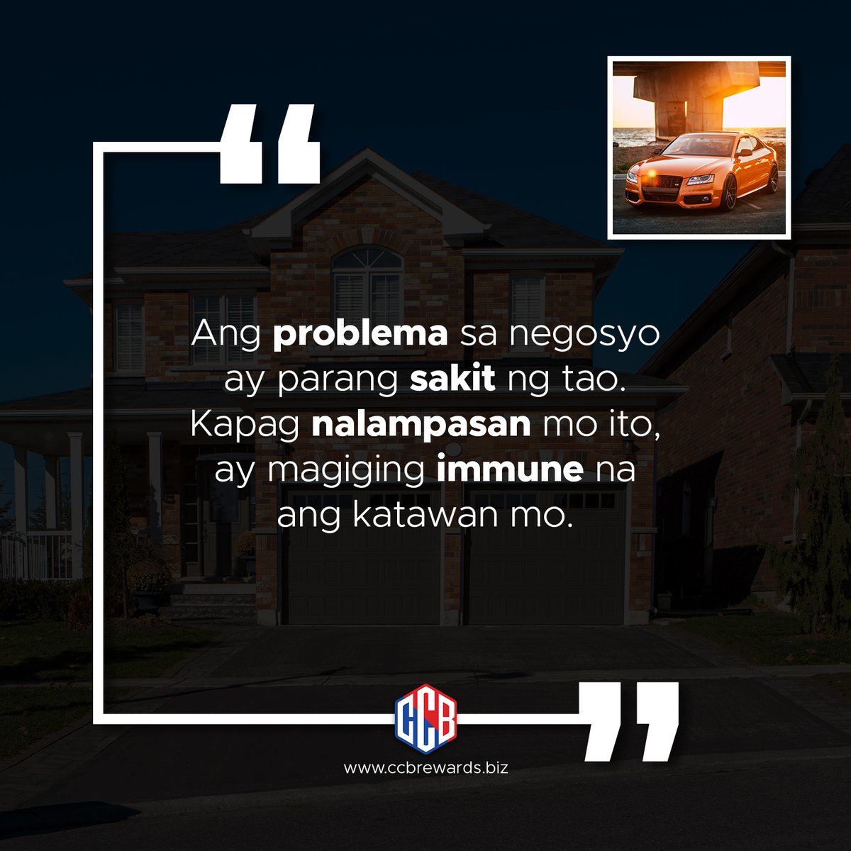ccbrewards's tweet photo. "Ang problema sa negosyo ay parang sakit ng tao. Kapag nalampasan mo ito, ay magiging immune na ang katawan mo."

#ccb #cashback #ccbglobalrewards https://t.co/RaLnPMBLrM