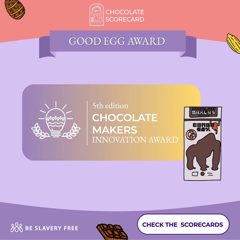 Congratulations to Chocolate Makers for winning the Chocolate Scorecard Innovation Award! Did you know that they sail a ship to pick up their cocoa, and then have volunteer cyclists pick up and deliver the chocolate? Plus they are producing solar-powered and emission-free!