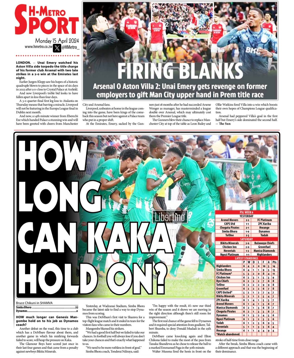 #Backpage HOW LONG CAN KAKA HOLD ON? hmetro.co.zw/how-long-can-k… #HMetro