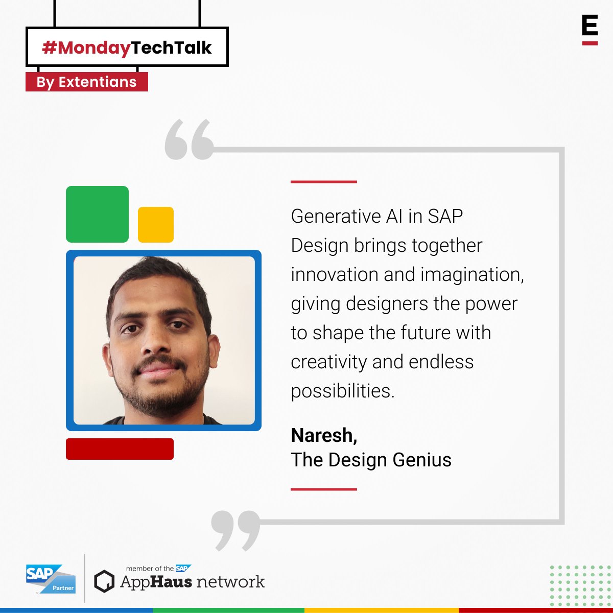 Unleashing creativity with Generative AI in SAP Design. 

#SAP #BusinessTechnologyPlatform #SAPAppHausNetwork #MondayTechTalkByExtentians #Extentia #DoMoreBeMore