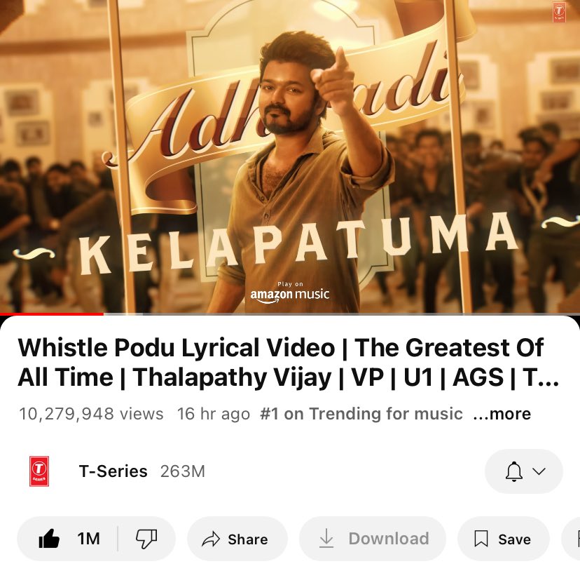 1 Million Likes for #WhistlePodu lyric video 🙏