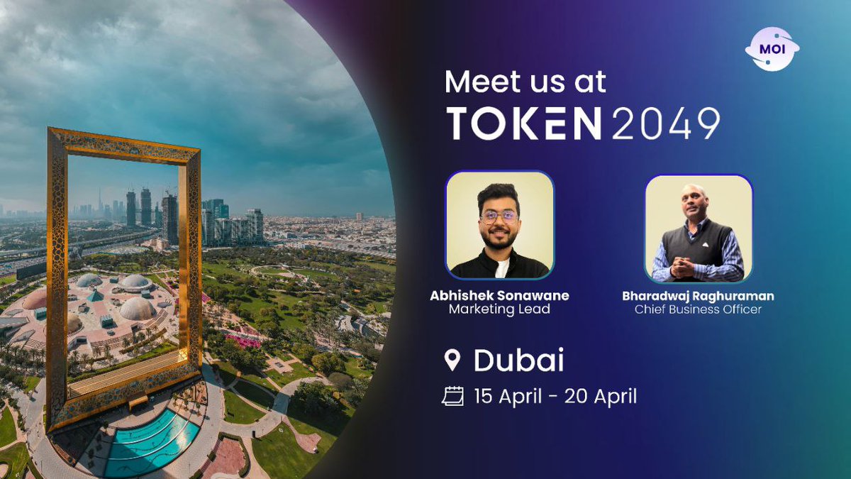 RvCh02568990's tweet photo. Habibi! Get ready for a MOI invasion at #Token2049Dubai
If you are a dApp looking for a chain that truly supports you, speak with Bharadwaj. ๐ฏ
If you are a buidler looking for solid alphas, speak with Abhishek.๐คฉ
$MOI #MoiTechnology https://t.co/T1VbmsQ82c