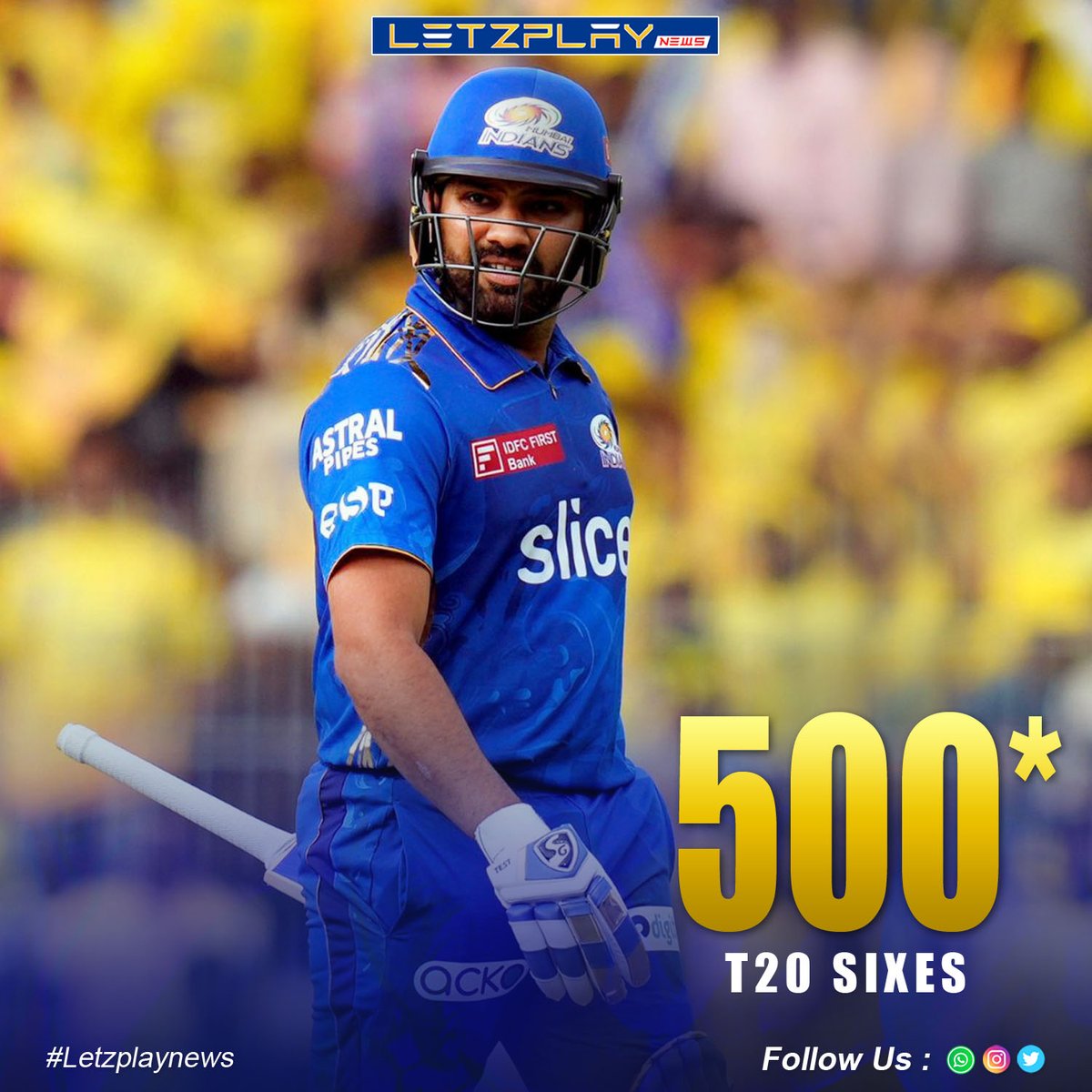 🏏 Witness history in the making! 🌟 

Rohit Sharma smashes his way to becoming the first Asian cricketer to hit a phenomenal 500 sixes in T20 cricket. 💥

#Rohit500 #MilestoneMoment #IPL2024 #CricketRecords #MI #CricketLegend #T20Cricket 🚀#sportsnews #LatestNews #MIvsCSK
