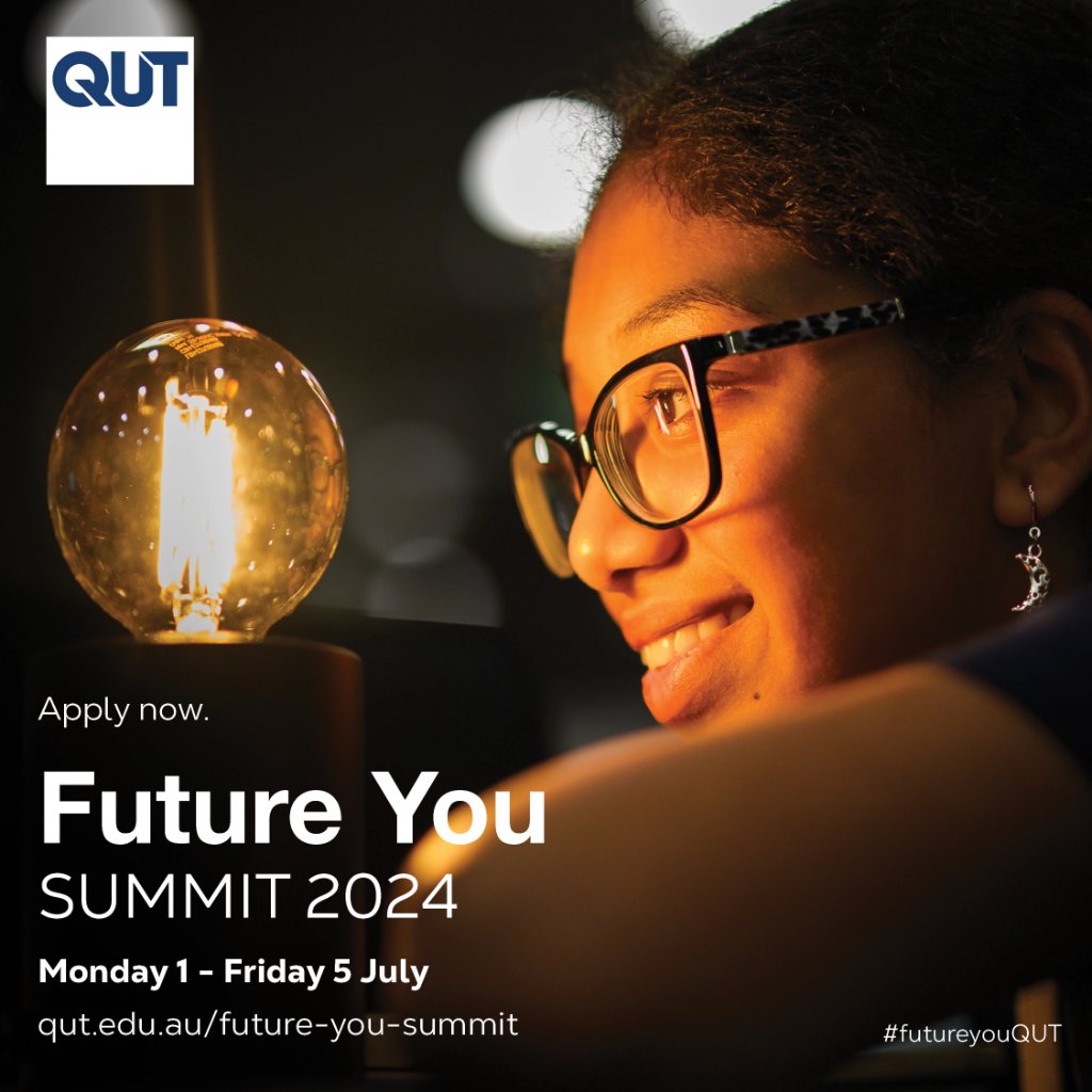 Parent or teacher of a Yr 11 or 12 student? QUT Future You Summit is a week-long event in July for high achieving students from across the State: Leadership development to advanced academic challenges, the Summit has it all covered! Apply: bit.ly/3UiQNEn #FutureYouQUT