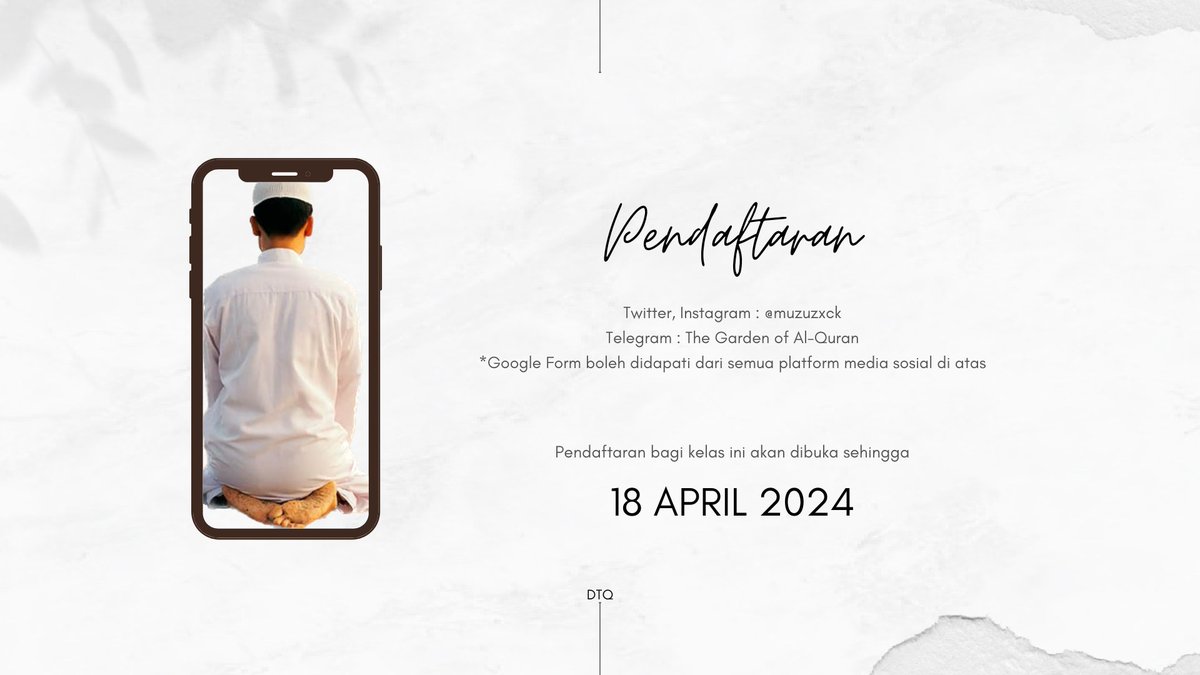 Muzuzxck's tweet photo. Kelas Solat akan kembali lagi. 

Insya Allah pendaftaran akan dibuka pada 18 April ini hingga 1 Mei. 

Sahabat-sahabat boleh baca perincian kelas ini dan jemput mendaftar nanti :) https://t.co/GGkakXON03
