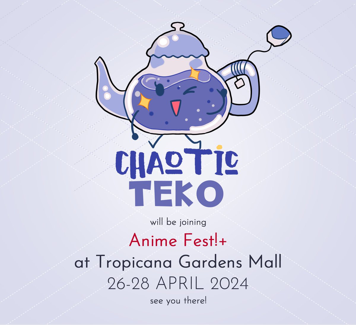 Hello! We would like to inform you that we will be boothing at Anime Fest!+ located at Tropicana Gardens Mall this 26-28 April 2024 Stay tuned for our updated catalogue! New merchandise is waiting 💫✨️