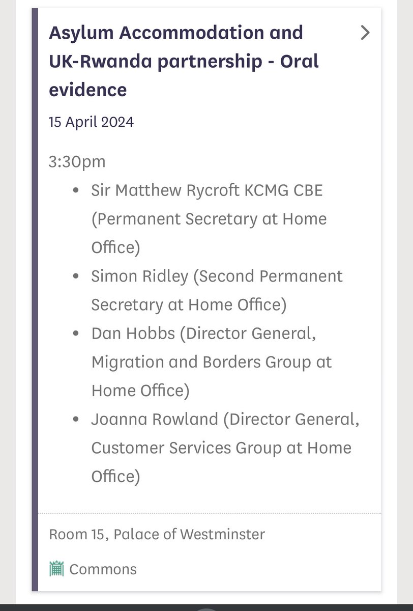 More Rwanda bill ping pong today, but the detailed scrutiny is likely to be at @CommonsPAC as senior officials appear at 3.30pm. A chance to look at the impact of the Illegal Migration Act and the government giving up on making asylum decisions, shutting people out of the system.