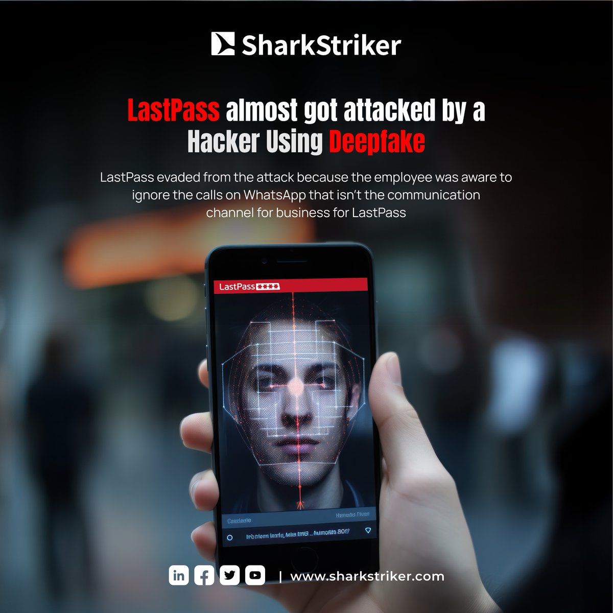 TheSharkStriker's tweet photo. It was a narrow escape for the company who is renowned for its password management solution. 

The attacker used deep fake audio to impersonate the CEO of the company. 
 
Stay tuned with us: https://t.co/CpeRBaMxQj

#CyberSecurity #lastpass #deepfake #deepfakeattack https://t.co/EKf5gVetpH