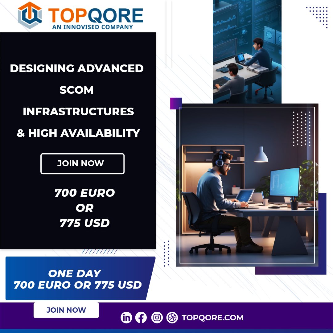 Welcome to SCOM Specialist Training – Advanced Designs!
Cost: $775 USD or €700 Euro.
Next dates: Mon+Tue 29-30 April 5-9 PM CEST.
Learn more and register at
Master SCOM designs with us! Contact: contact@topqore.com.