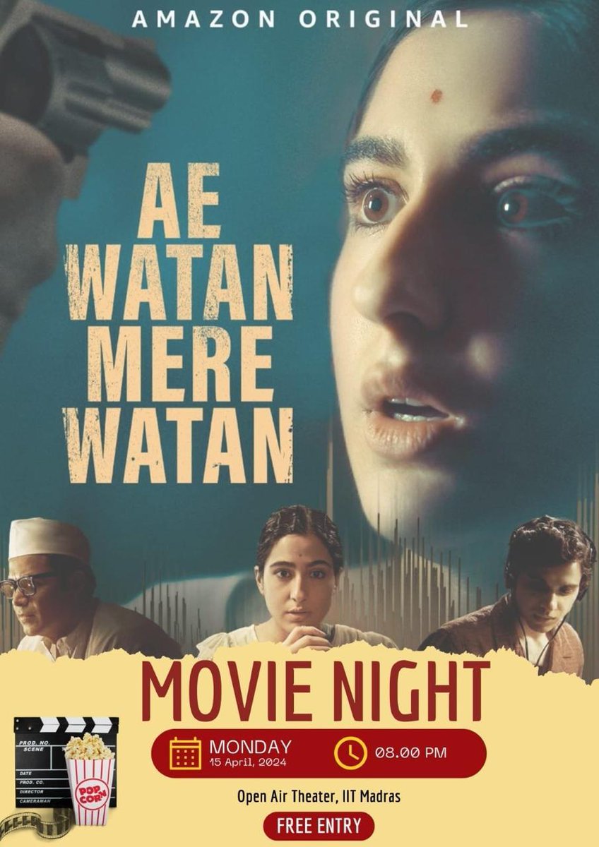 Join us for a special screening of 'Ae Watan Mere Watan' at IIT Madras OAT on April 15th, 8 PM. Director and IITM alum Kannan Iyer will share insights into his journey from campus to the big screen. Don't miss this celebration of courage and inspiration! #IITM #AeWatanMereWatan