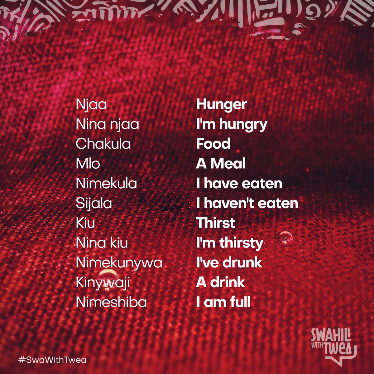 Hamjambo 
Expand your  #Swahili diction
#SwaWithTwea