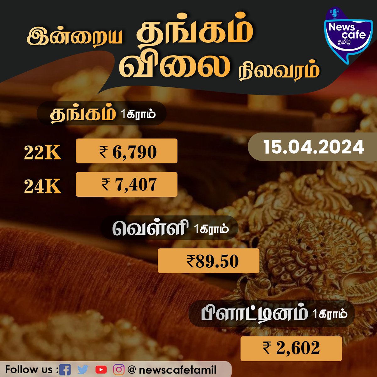 இன்றைய தங்கம்,வெள்ளி விலை நிலவரம்... #newscafetamil #goldrate #silverrate #goldpricetoday #silverpricetoday #onegramgoldrate #goldrates #silverrates #businessnews #platinum