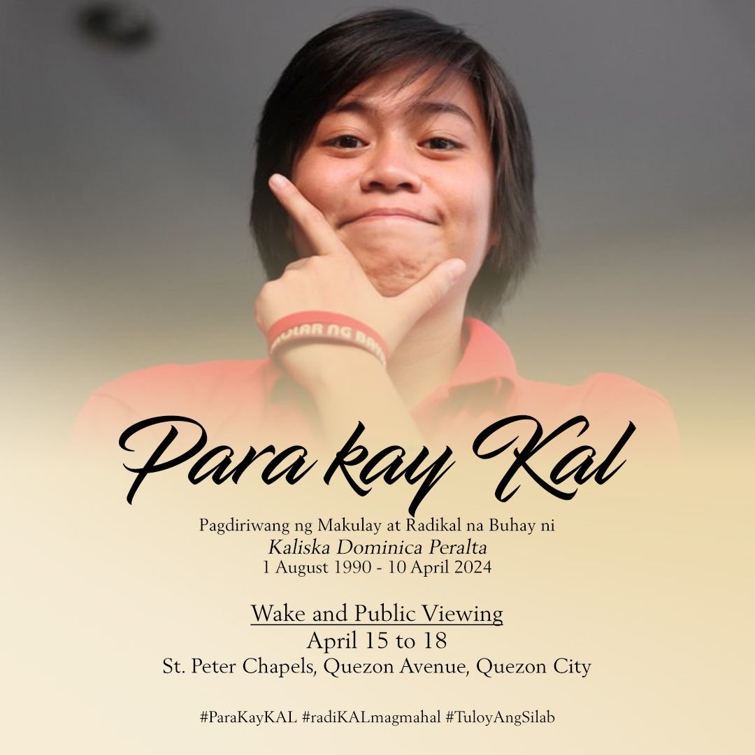 Para sa mga kaanak, kaibigan at lahat ng gustong makiramay, pwede na po nating makasama ang labi ng pinakamamahal nating si Kal mula 6PM ngayong araw hanggang April 18 sa St. Peter Chapels Quezon Ave., Quezon City. #ParaKayKal #radiKALmagmahal #TuloyAngSilab