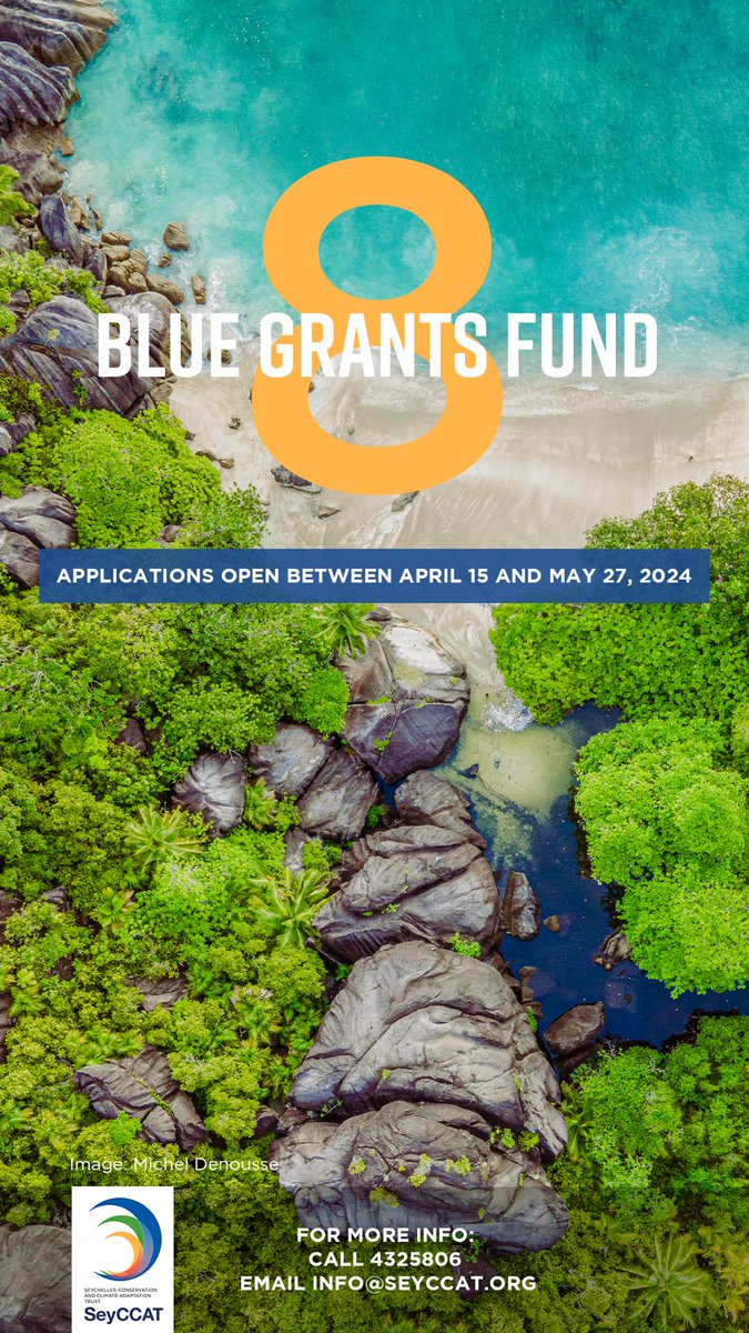 You want to help develop Seychelles' #blueeconomy sector? The Blue Grants Fund 8 is here. This year, SeyCCAT is investing in projects that support marine-protected areas, builds resilience against climate change, and trials new blue business venture. Get the full RFP at