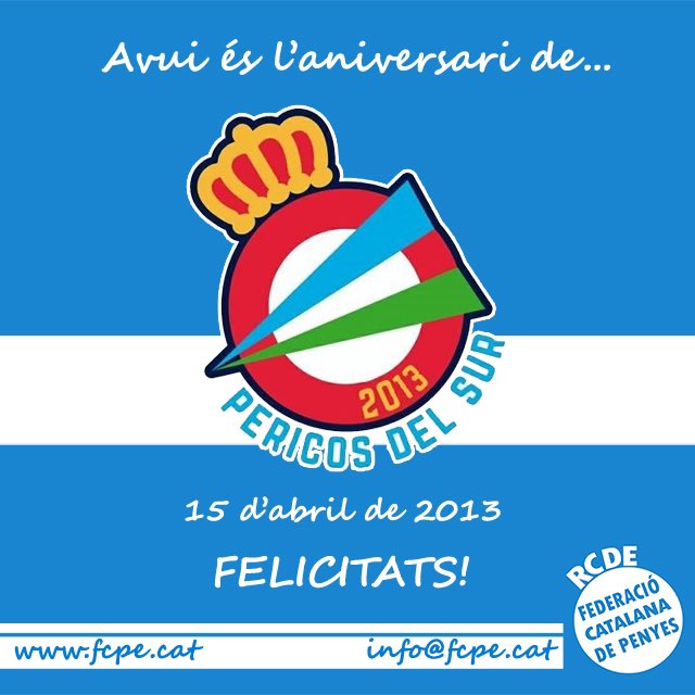Avui es l’aniversari de la Penya @Pericosdelsur Felicidades, peric@s!!!! #RCDE #FCPE