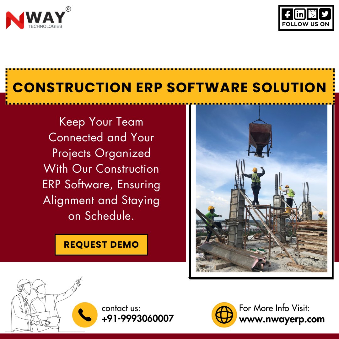 𝗡𝗪𝗔𝗬 𝗖𝗼𝗻𝘀𝘁𝗿𝘂𝗰𝘁𝗶𝗼𝗻 𝗘𝗥𝗣 𝗦𝗼𝗳𝘁𝘄𝗮𝗿𝗲

Keep Your Team Connected and Your Projects Organized With Our Construction ERP Software, Ensuring Alignment and Staying on Schedule.

#NWAYConstructionERP #BuildingTheFuture #ConstructionManagement #ProjectEfficiency