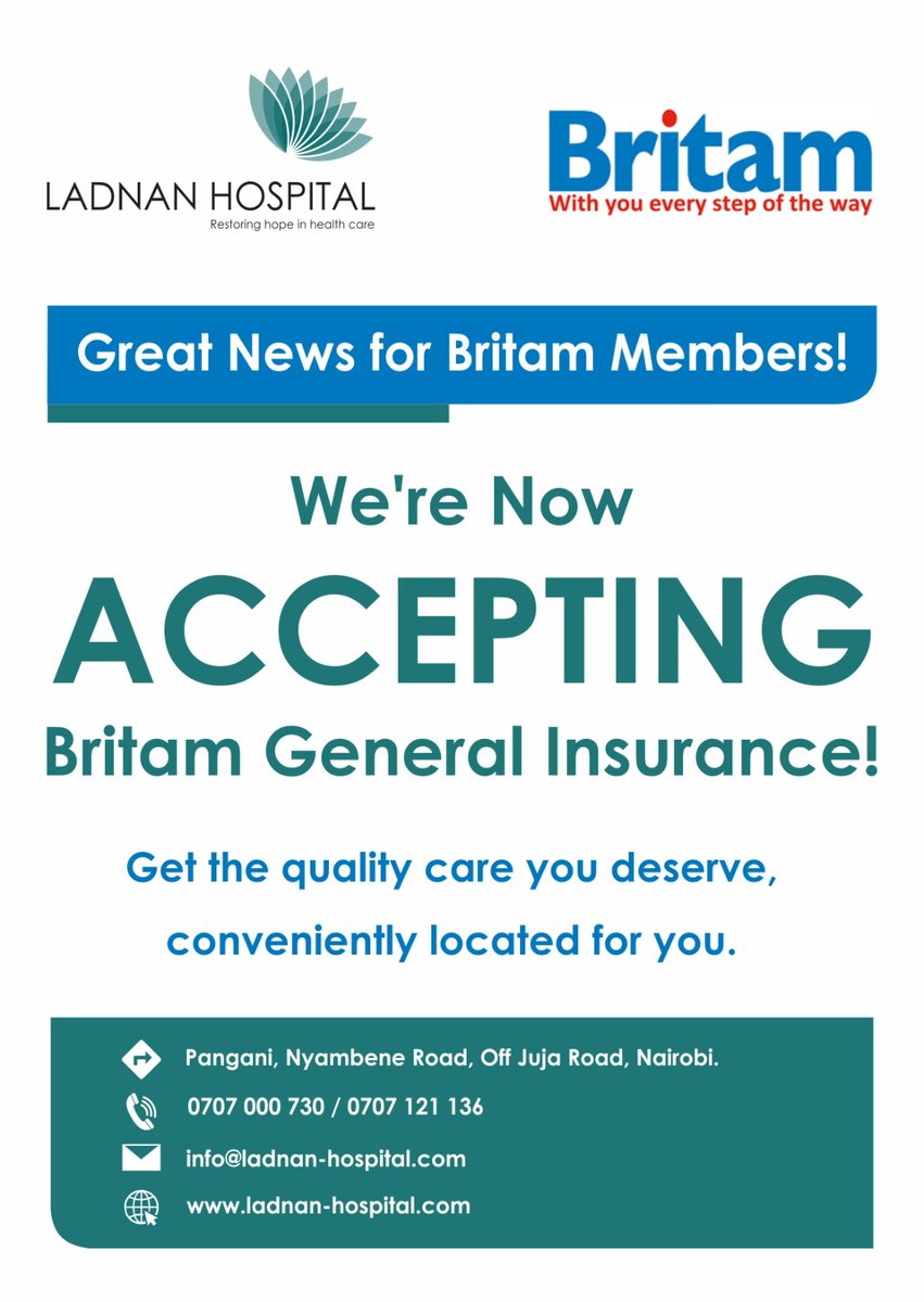 LadnanHospital's tweet photo. We are happy to announce a new partner on board! 
#britam
#HealthForAll https://t.co/O5TKwzNoi0