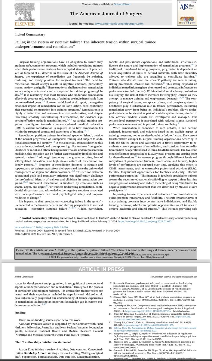 Lovely to see the work of ⁦<a href="/krzetelski/">Kathryn McLeod</a>⁩ on surgical performance and remediation featured in commentary ⁦<a href="/USANZUrology/">USANZ</a>⁩ ⁦<a href="/RACSurgeons/">RACSurgeons</a>⁩ ⁦<a href="/DebraNestel/">Debra Nestel</a>⁩