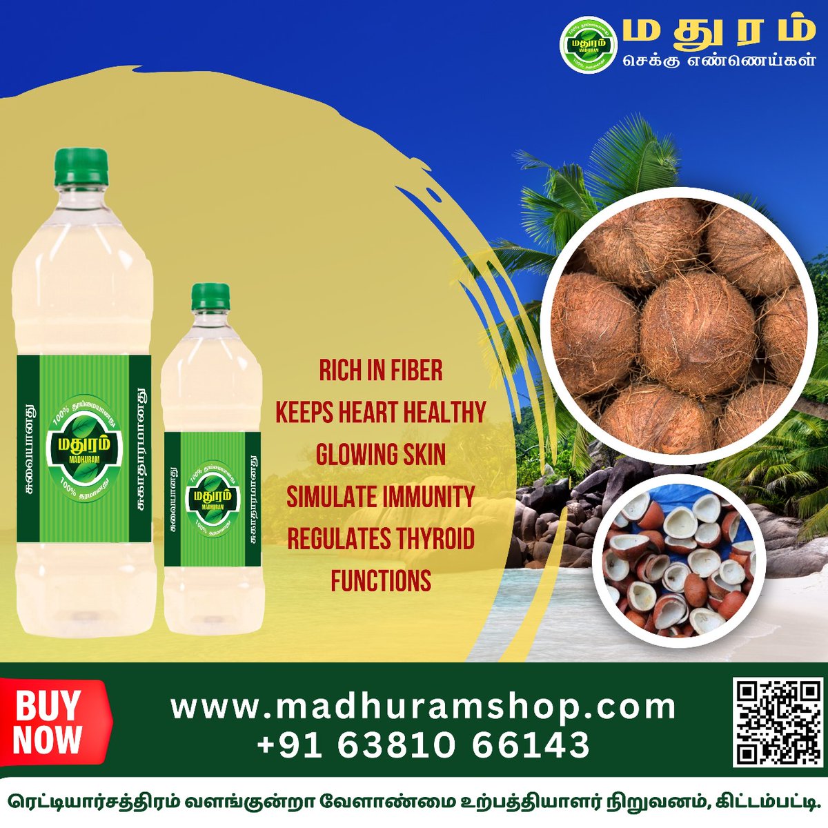 Top Coconut Oil Manufacturers  in Dindigul #groundnutoil #chekkuoil #healthyoil #madhuramshop #chekkunallanai #nallanai #chekkuoilmanufacturers #coconutoil #freshcoconutoil #purecoconutoil #chekkuoils #chekkuoilsupplier #pureoil #pureoils #healthyoil #dindigul