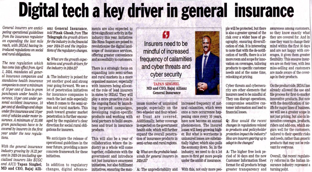 Exciting times are ahead in the #generalinsurance sector. @TheTelegraph__