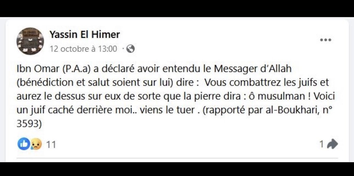 L’imam de #Beaucaire  a plaidé la « maladresse » 

👉 Condamné  avec sursis #terrorisme 

👉 « Vous combattrez les #Juifs et aurez le dessus sur eux de sorte que la pierre dira : ô musulman ! Voici un juif caché , viens le tuer … »

👉 Il pourra prêcher à nouveau dans 2 ans