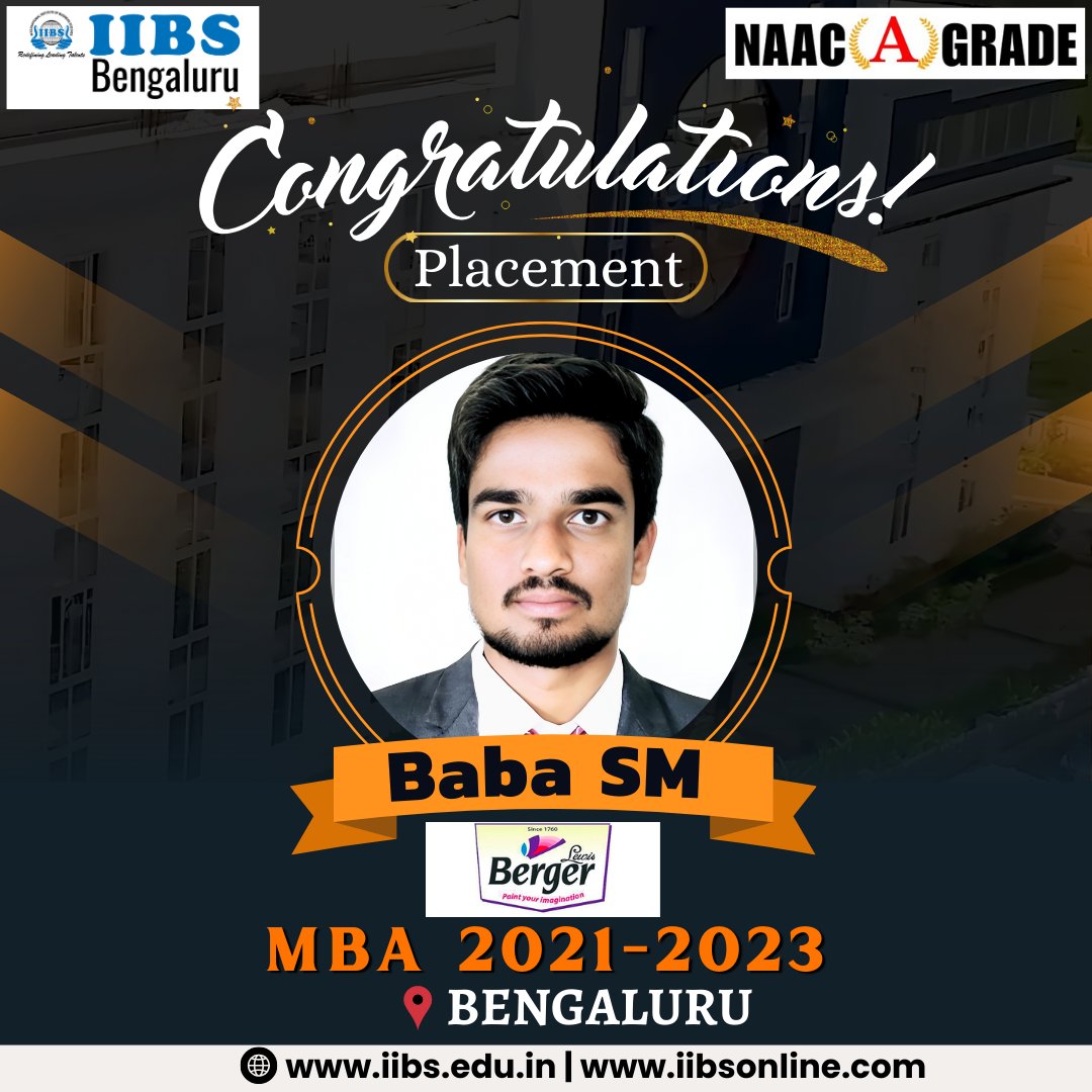 Congratulations Baba SM from the MBA 2021-2023, IIBS Bengaluru has secured a placement at #BergerPaints Our warmest wishes for a future that may be filled with learning and countless achievements.

#successstory #jobopportunity #CareerOpportunities #achievements #careergrowth