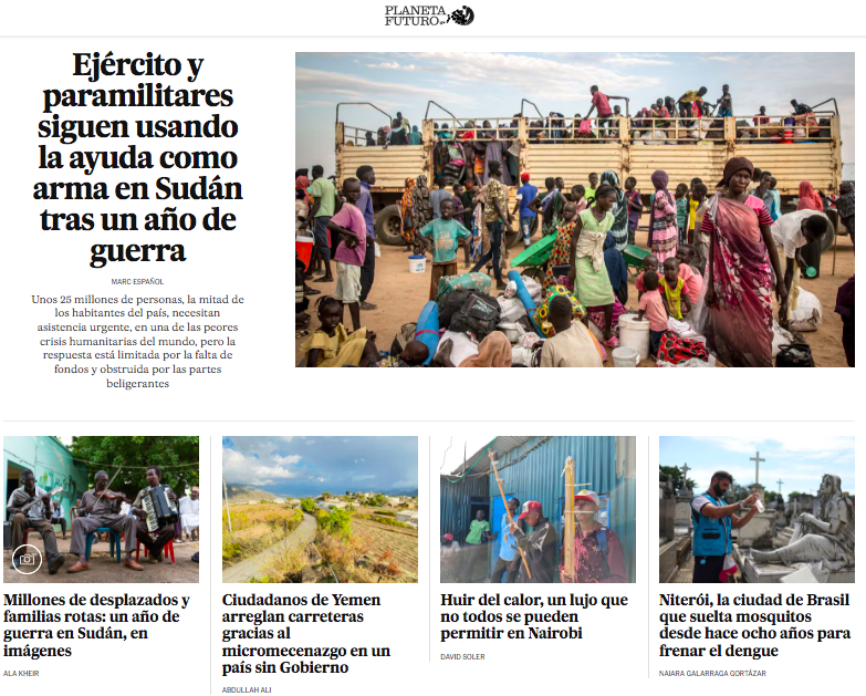 Hoy #EnPortada 🇸🇩 Ejército y paramilitares siguen usando la ayuda como arma en Sudán tras un año de guerra 📸 Millones de desplazados y familias rotas: un año de guerra en Sudán, en imágenes Y más en elpais.com/planeta-futuro/