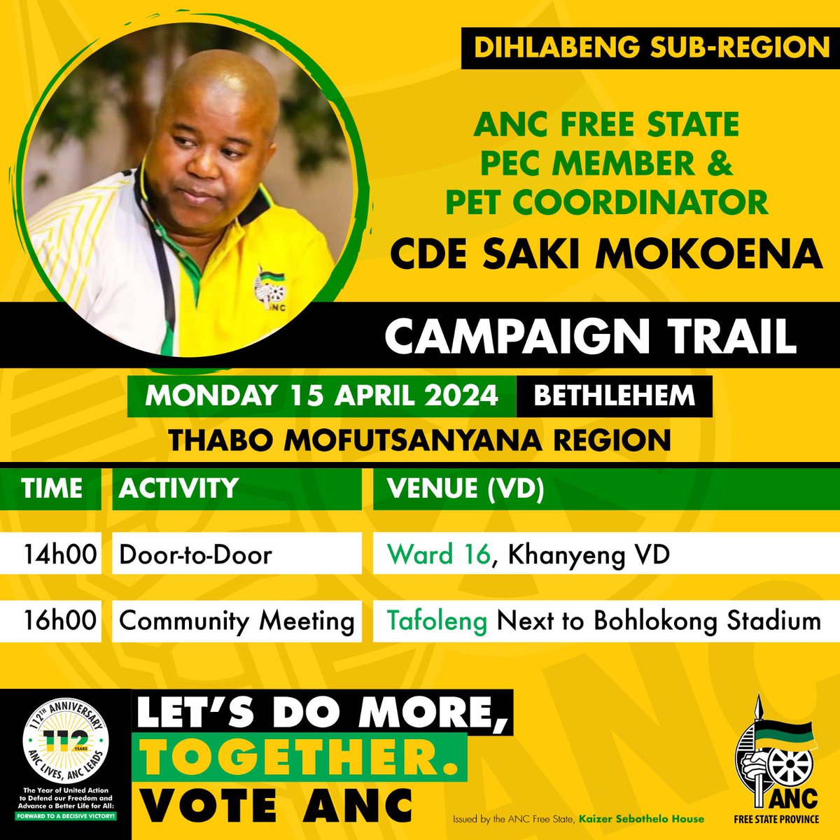 On the Campaign Trail: ANC Free State Provincial Secretary Polediso Motsoeneng  and PET Coordinator Cde Saki Mokoena.
#VOTEANC2024 
#LetsDoMoreTogether 
#ANCAtWork 

#firstballotvoteanc 
#secondballotvoteanc 
#thirdballotvoteanc