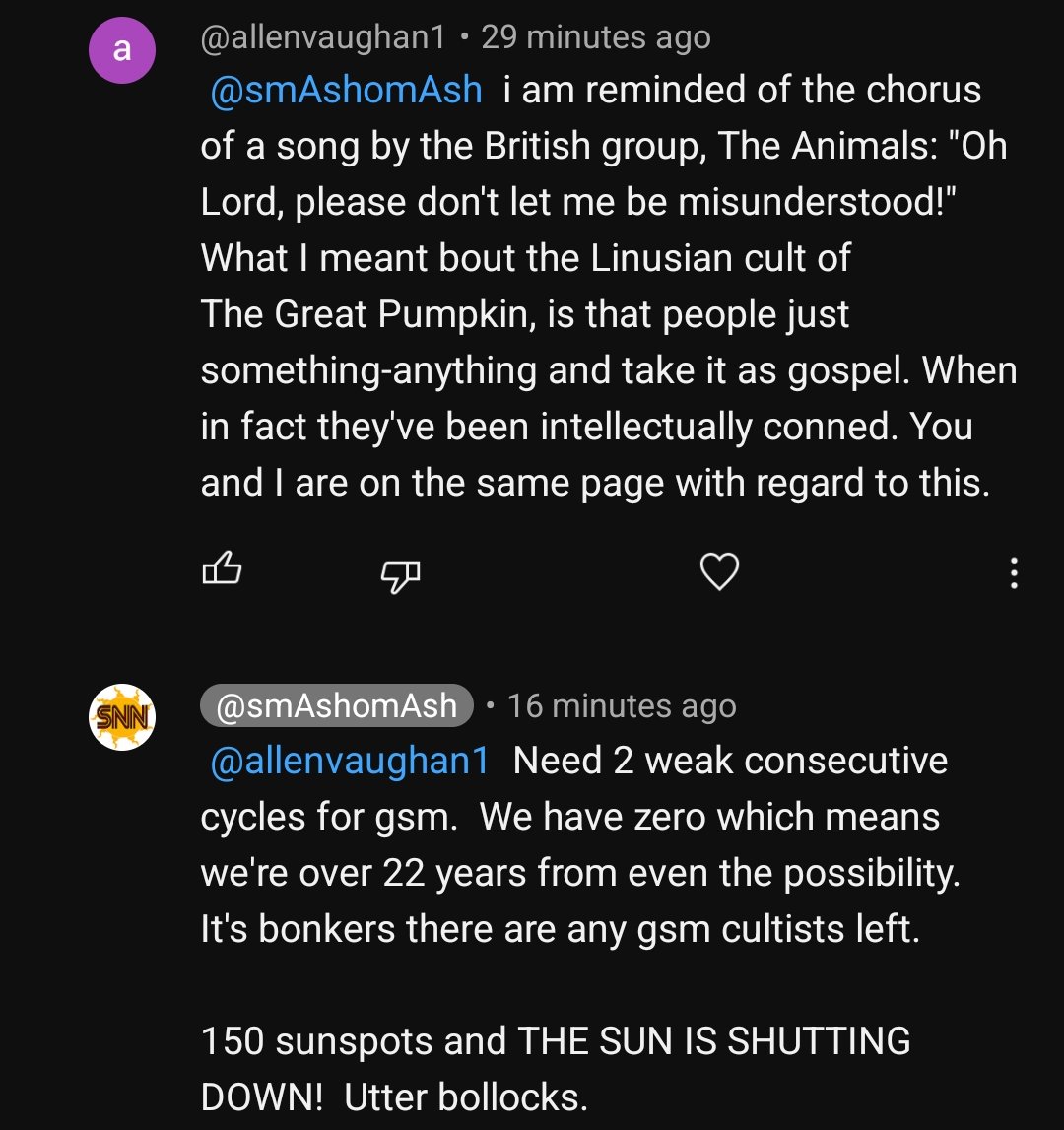 I like that term, '#linusian cult'. GSM (grand solar minimum), while still exalted by many many cultists, GSM belongs in the dustbin of forecasts. For at least 11.5 years, we can laugh about it, and if cycle 26 is weak they'll dust off the cult hymnals.