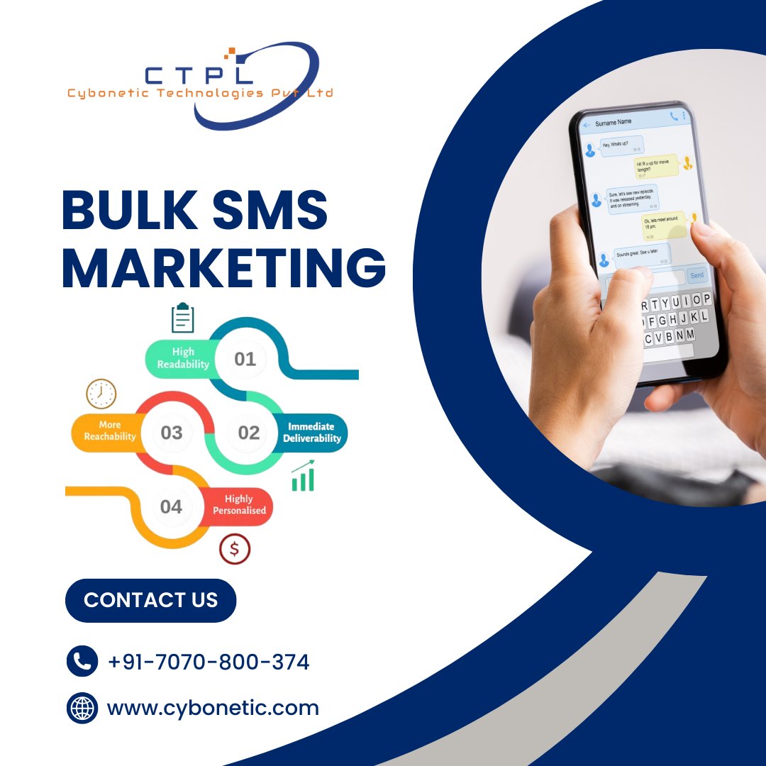 We provide #BulkSMSMarketing service at an affordable package suitable for small and large business organizations.

☎+91-7070-800-374
🌐cybonetic.com

#SMSMarketing #DigitalMarketing #DirectMarketing #BoostSales #SMS #BulkSMS #cybonetic #technologies #ctpl #cybonetic