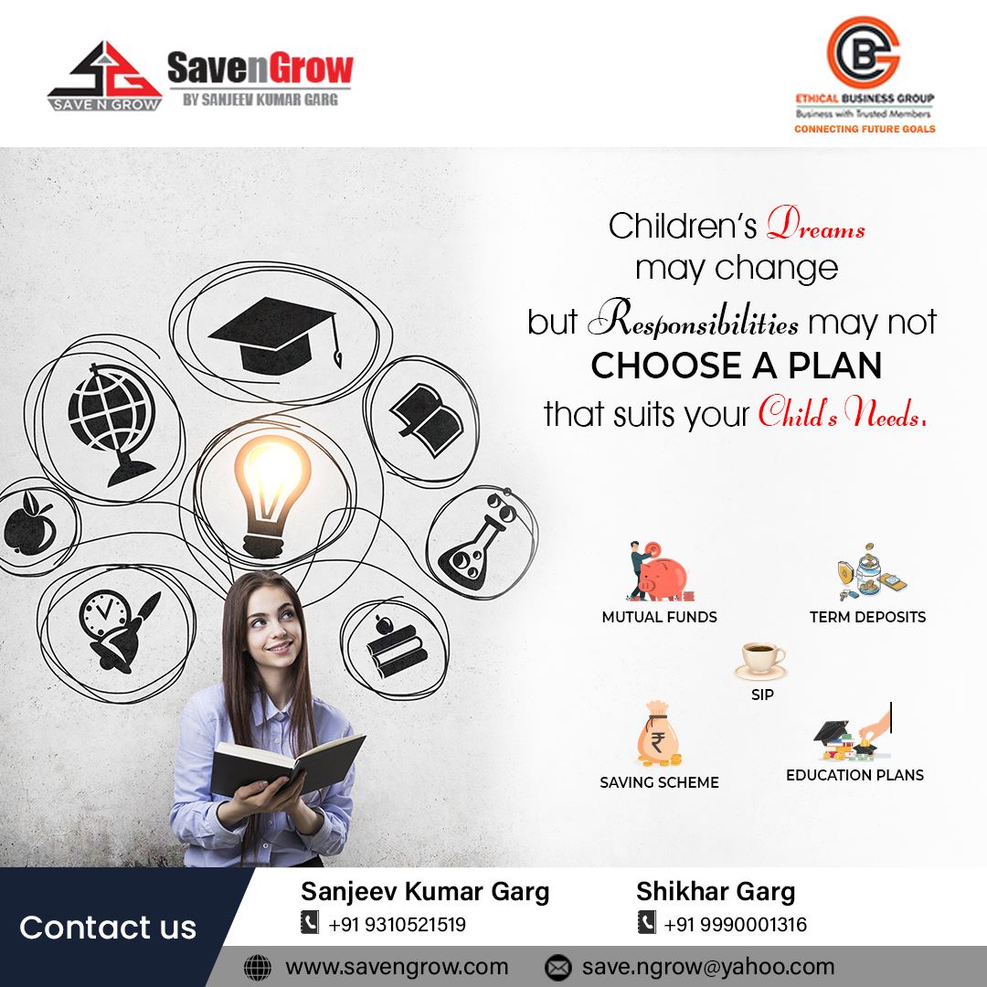Our plans are designed to ensure the best returns for your child's future.
𝐂𝐨𝐧𝐭𝐚𝐜𝐭 𝐒𝐚𝐯𝐞 𝐧 𝐆𝐫𝐨𝐰 𝐟𝐨𝐫 𝐦𝐨𝐫𝐞 𝐢𝐧𝐟𝐨𝐫𝐦𝐚𝐭𝐢𝐨𝐧 𝐚𝐭 🌐 savengrow.com

𝗙𝗼𝗹𝗹𝗼𝘄 𝘂𝘀 𝗼𝗻 : linktr.ee/savengrow
📞 93105 21519
#savengrow #childrensinvestment