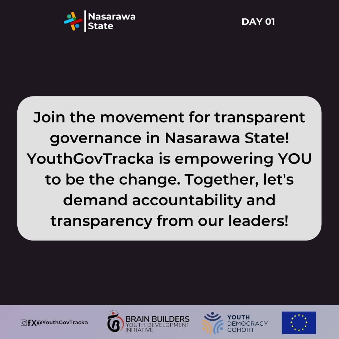 Embarking on a transformative journey, today marks the commencement of a 10-day awareness campaign led by YouthGovTracka. Our mission is clear: to build bridges, not barriers, between young individuals and government entities in Nasarawa State. 
#YouthDialogue #BridgingTheGap
