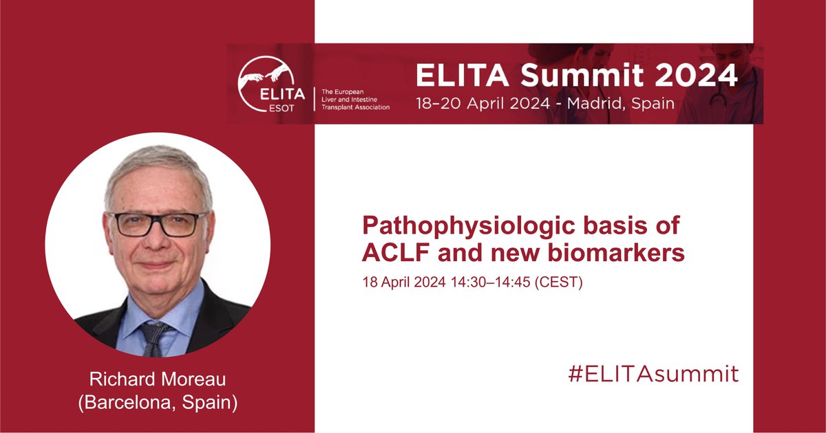 This week, @ef_clif principal investigator Richard Moreau will speak about the pathophysiological basis of acute-on-chronic liver failure #ACLF and new biomarkers at #ELITAsummit @ESOTtransplant