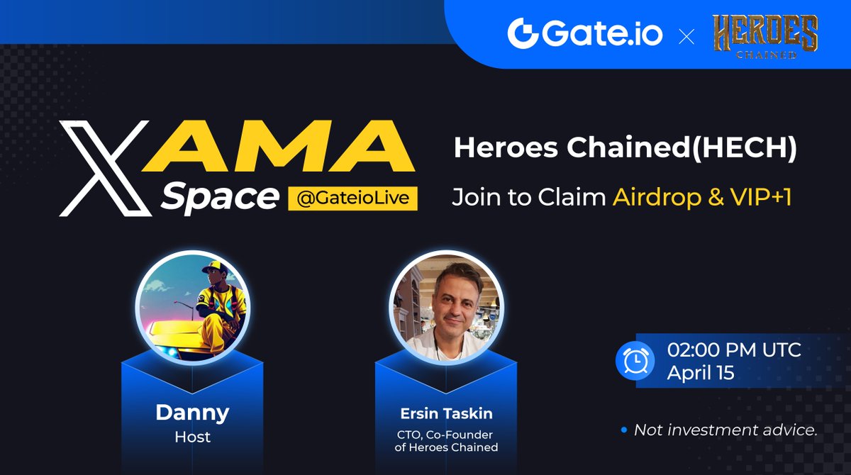 📺 #GateLive AMA - Heroes Chained (HECH) will Start Today

⏰ Attend the AMA at 14:00 PM (UTC)
👉 Set a Reminder >> twitter.com/i/spaces/1jMKg…

#Gateio $HECH @HeroesChained