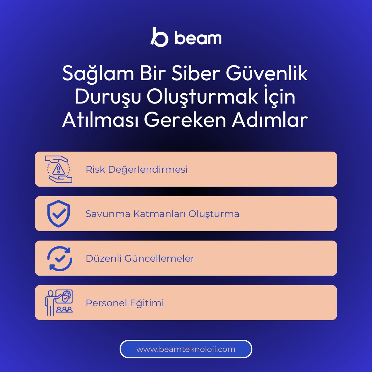 Herhangi bir kuruluş için, sağlam bir siber güvenlik duruşu oluşturmak hayati öneme sahiptir. İşte göz önünde bulundurulması gereken temel adımlar: 

 #SiberGüvenlik #VeriGüvenliği