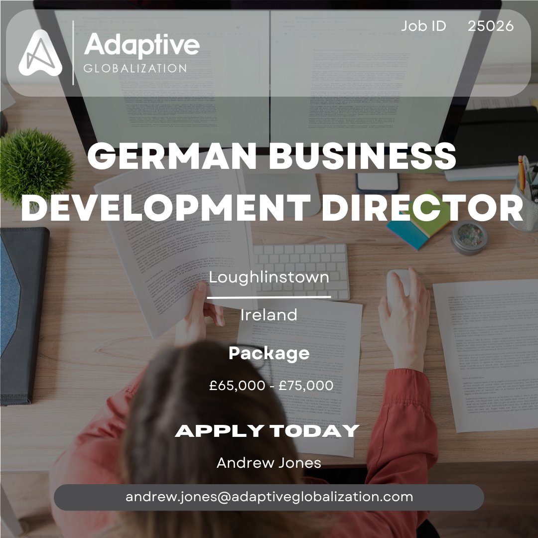 AdaptiveCareers's tweet photo. 🌟 We're hiring a 💼 German Business Development Director  🌟
📍 Location: Ireland
💷  Competitive salary of £65,000 - £75,000 on offer!
📩 Send your CV to Andrew and seize this career opportunity today!

#CareerOpportunity #NowHiring #BDD #German https://t.co/km9SjjdFUf