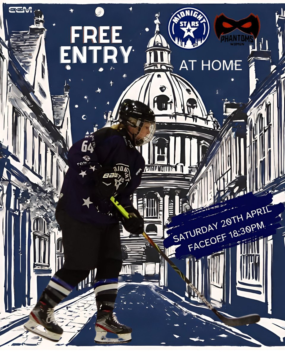 This Saturday 🏒⭐️

WNIHL2 South
18:30
Oxford Ice Rink
<a href="/midnightshockey/">Oxford MidnightStars</a> v Peterborough 

Game is free entry so why not drop by and support The Midnight Stars!
