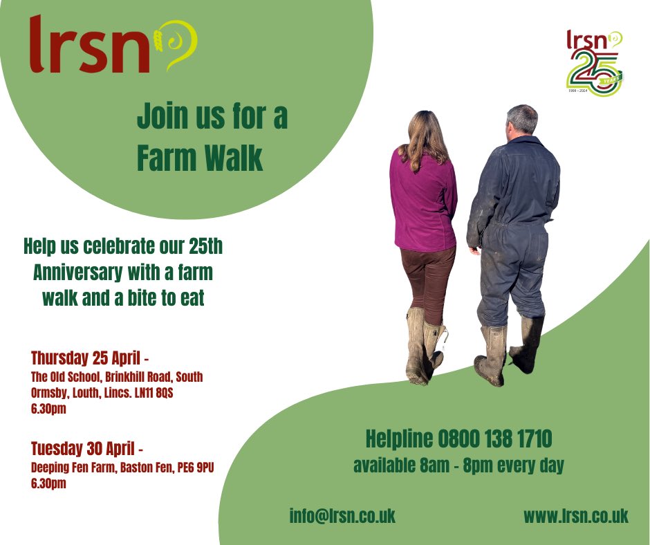 Don’t forget to book your place on one of our farm walks later this month. If you would like to join us for a walk and some yummy food and a social afterwards please email sarah.poucher@lrsn.co.uk to book. #celebratewithus #LRSNturns25