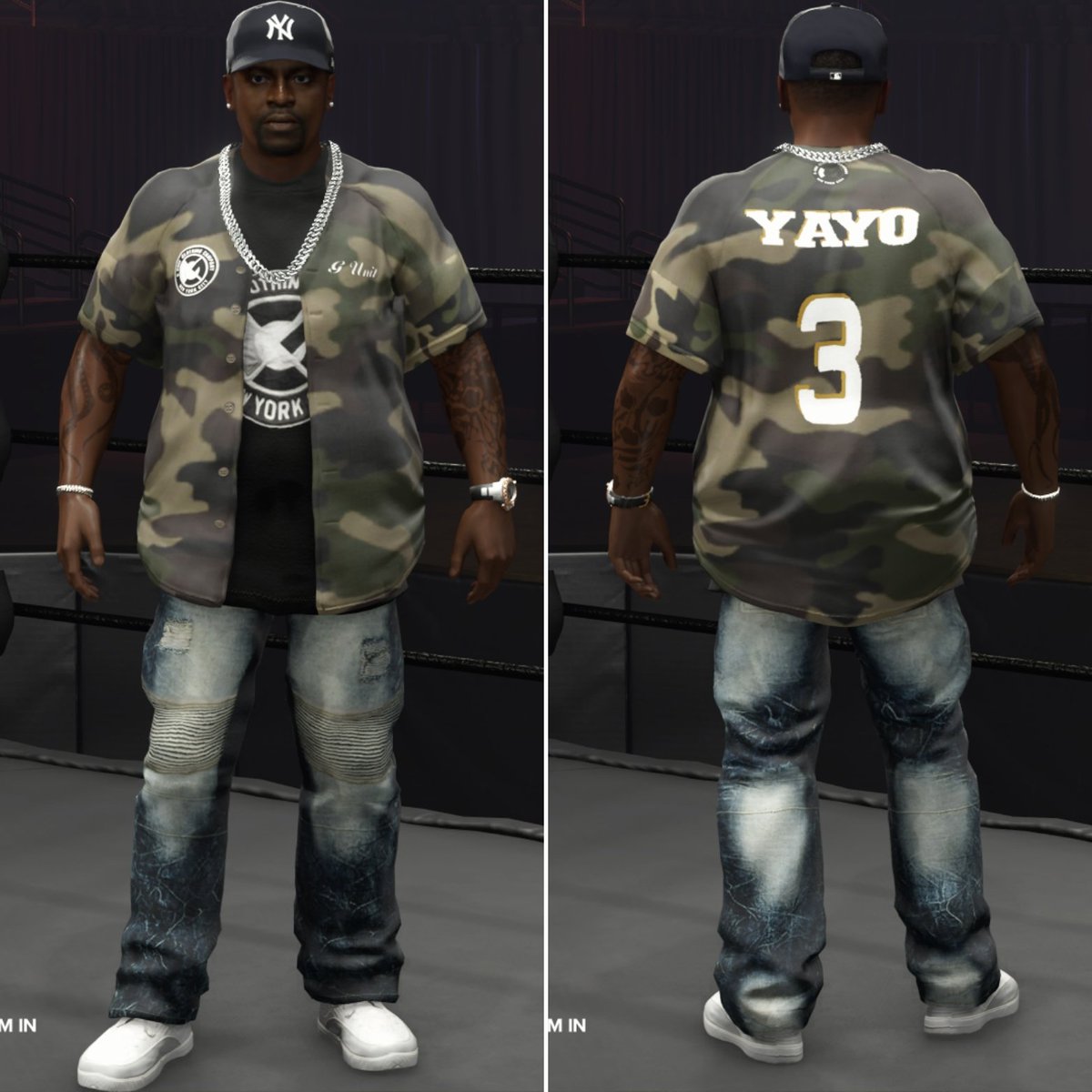 CJ_CAD50's tweet photo. G-Unit now available on 
#DefJam2k24 
#DefJamWorldWar #GUnit 
@50cent
@Lloydbanks
@gunitbrand
@defjam
@wrestlebars
Shoutout to @Dre41Gaming for 50s tattoos as always. 
Tags: 
#50CentDefJam2k24
#LloydBanksDefJam2k24
#TonyYayoDefJam2k24
#CAD50ScorpionSoldier https://t.co/mqCLwxt2Vy