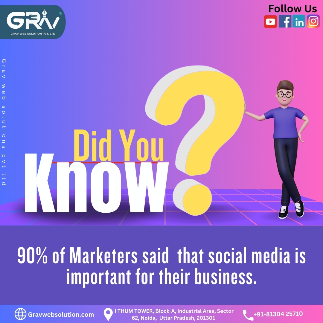 𝐆𝐫𝐚𝐯 𝐖𝐞𝐛 𝐒𝐨𝐥𝐮𝐭𝐢𝐨𝐧 𝐏𝐯𝐭 𝐋𝐭𝐝 𝐃𝐢𝐝 𝐲𝐨𝐮 𝐤𝐧𝐨𝐰? 𝟗𝟎%of marketers agree that social media is crucial for their business success. 𝐆𝐫𝐚𝐯 𝐖𝐞𝐛 𝐒𝐨𝐥𝐮𝐭𝐢𝐨𝐧 𝐏𝐯𝐭 𝐋𝐭𝐝 📞+𝟗𝟏 𝟖𝟏𝟑𝟎𝟒𝟐𝟓𝟕𝟏𝟎, 𝟖𝟖𝟎𝟎𝟖𝟕𝟑𝟎𝟓𝟔 . #digitalmarketer #SEO