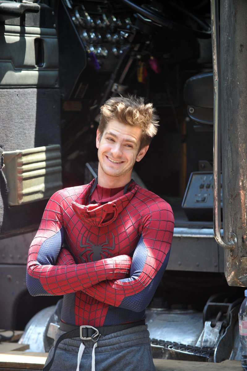 Andrew Garfield in sweatpants on the set of The Amazing Spider-Man 2.