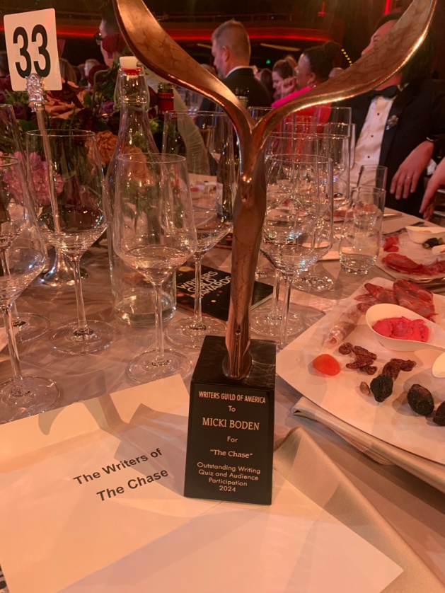 Not only do I have the joy of writing for @sarahaines on @thechase, I am part of the now award-winning staff of the show! Thank you @WGAWest @WGAEast for recognizing #TheChase! #WGAawards