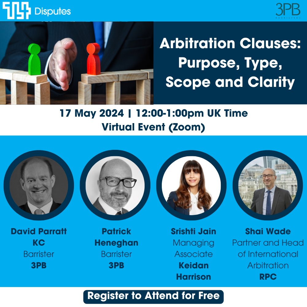 Join us for our webinar ‘Arbitration Clauses: Purpose, Type, Scope and Clarity’ on the 17th May 2024 from 12:00pm-1;00pm!

Register to attend for free here: hubs.la/Q02sRPv70

#Arbitration #Disputes #VirtualEvents #TL4