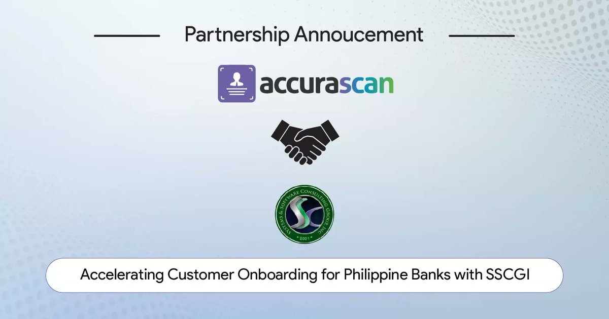 Accelerate your bank's customer onboarding process with Accura Scan and Systems & Software Consulting Group's (SSCGI) expertise! 

Blog link: accurascan.com/blog/accelerat…

#BankingSecurity #KYC #AccuraScan #SystemSecurityConsulting #DigitalTransformation