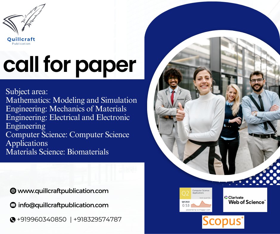 Dive into the world of innovation with Quillcraft Publication's latest call for papers! contact us at +91-9960340850 / +91-8329574787. Email: info@quillcraftpublication.com #ResearchPublication #Innovation #Science #CallForPapers #QuillcraftPublication