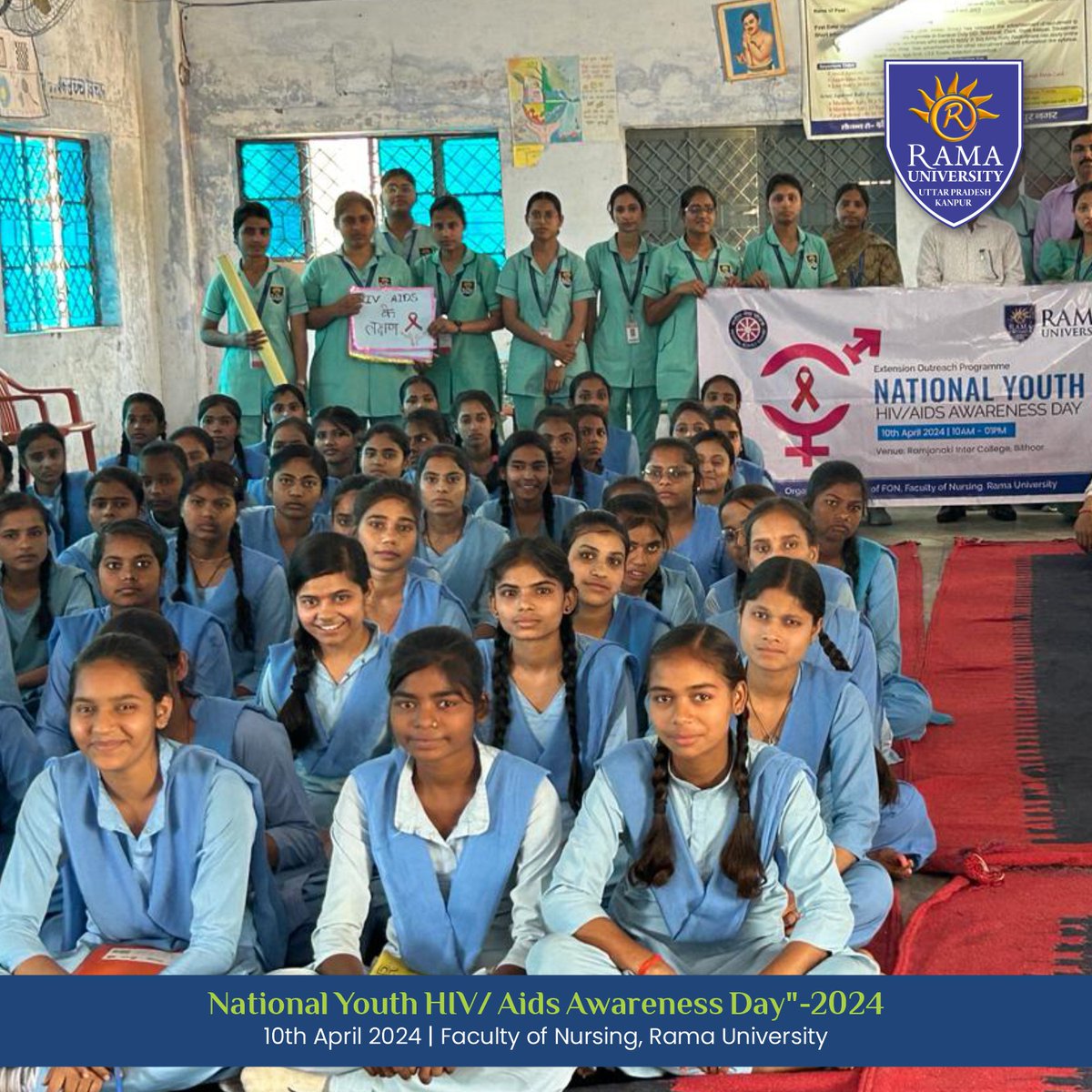 National Youth HIV/AIDS Awareness Day Extension Outreach Program at Ram Janki Inter College, Bithoor, Kanpur Nagar! 🌟🎗️ #HIVAwareness #EndAIDS #YouthHealth #HealthEducation #Empowerment #RamaUniversity #KanpurNagar