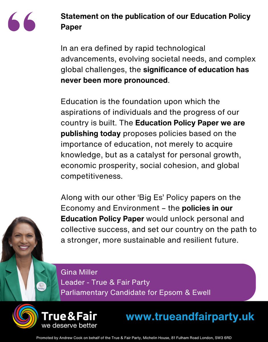 Our EDUCATION POLICY PROPOSALS will set our country 🇬🇧 on the path to a stronger, more sustainable and resilient future. Education Policy Paper here: ➡️ trueandfairparty.uk/education_poli… Press release here: ➡️ trueandfairparty.uk/cut_school_hol… #Education #Schools #Teachers @NEUnion