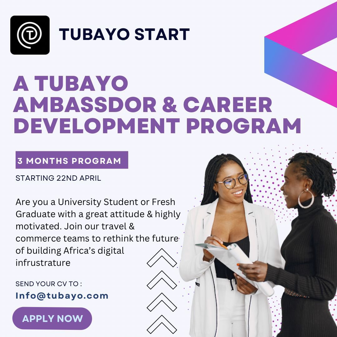 Here comes another opportunity for young people out there. Dm info@tubayo.com today. Let’s go 🎯