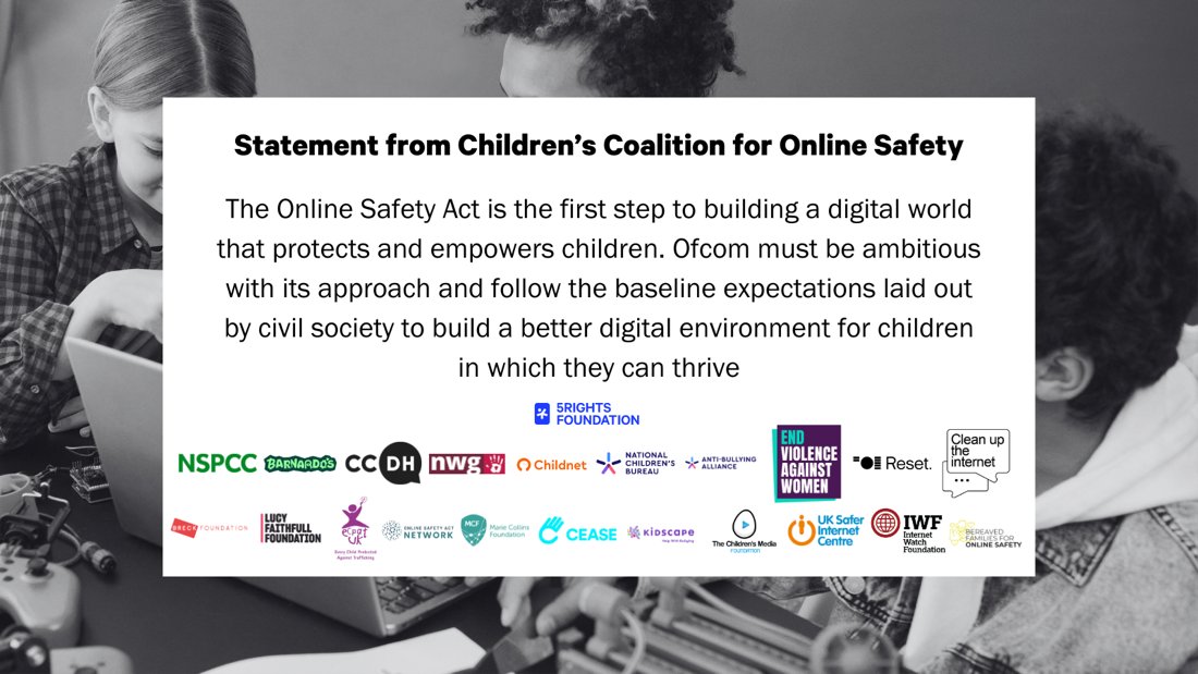 🚸The #OnlineSafetyAct is a watershed moment for children. We've joined 21 members of the Children’s Coalition to submit our recommendations to @Ofcom on how the tech industry must meet their new duties + make their services #SafebyDesign 📚Read more 👉5rightsfoundation.com/in-action/enfo…